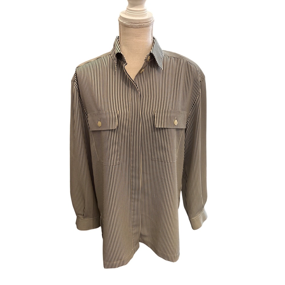Josephine‎ Chaus Striped Blouse Hidden Button Shoulder Pad Vintage